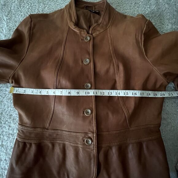 A.N.A. Jr XL Soft Genuine Leather Jacket Brown Blazer Business Casual Peplum Hem - Picture 6 of 12